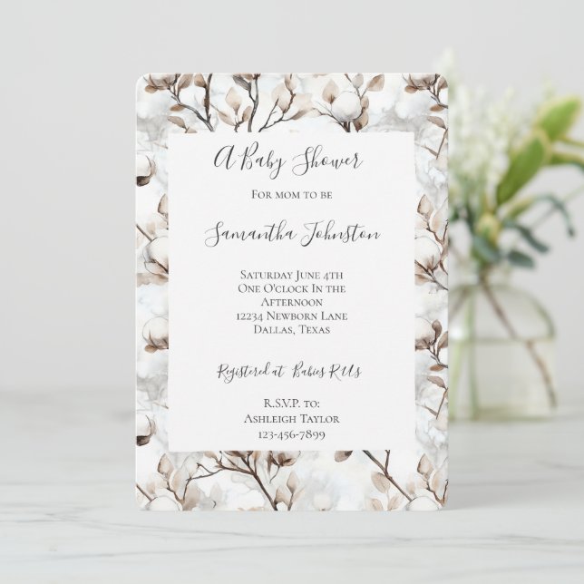 Romantic Pretty White Flowering Tree Baby Shower Invitation (Standing Front)