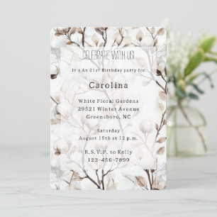 Romantic Pretty White Flowering Tree Birthday Invitation