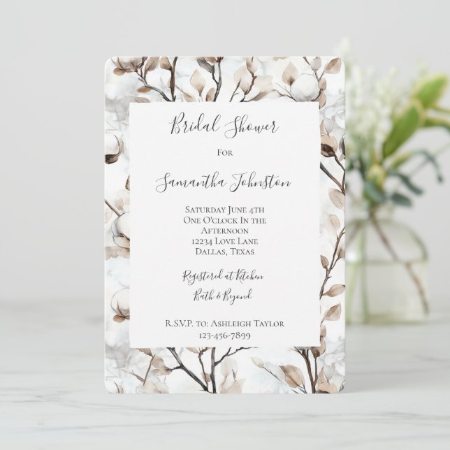 Romantic Pretty White Flowering Tree Bridal Shower Invitation (Standing Front)