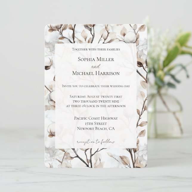 Romantic Pretty White Flowering Tree Wedding Invitation (Standing Front)