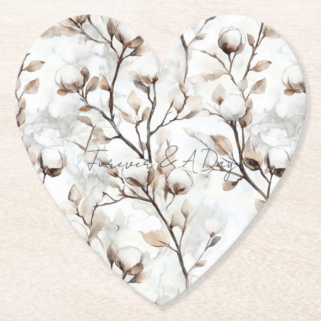 Romantic Pretty White Flowering Tree Wedding Paper Coaster (Front)