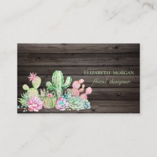 Romantic Professional Cactus,Flowers,Dark Wood Business Card