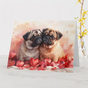 Romantic Pug Couple Watercolor Heartfelt Love Card