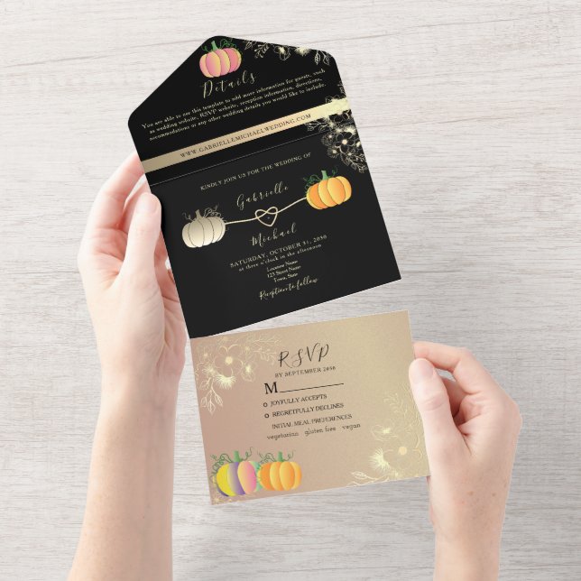 Romantic Pumpkins Fall Wedding All In One Invitation (Tearaway)