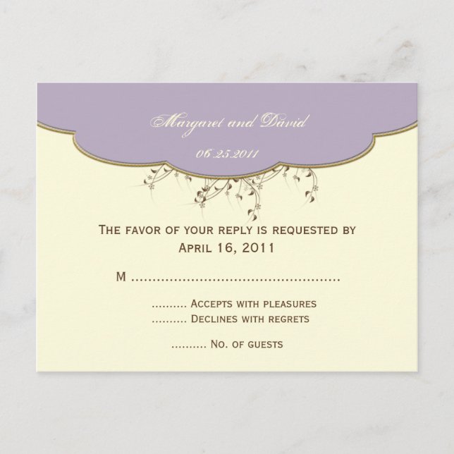 Romantic Purple and Ivory RSVP Postcard (Front)