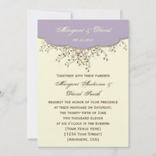 Romantic Purple and Ivory Wedding Invitation