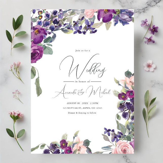 Romantic Purple and Pink Floral Wedding Invitation (Romantic Purple and Pink Floral Wedding Invitation)