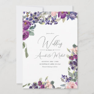 Romantic Purple and Pink Floral Wedding Invitation
