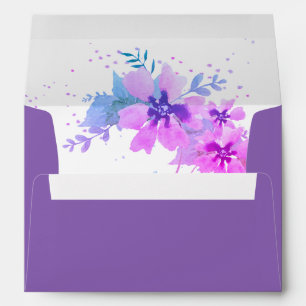 Romantic Purple Blooming Floral Wedding Envelope