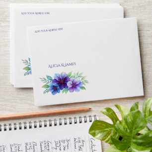 Romantic Purple Blue Botanical Watercolor Wedding Envelope