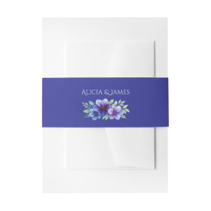 Romantic Purple Blue Botanical Watercolor Wedding Invitation Belly Band