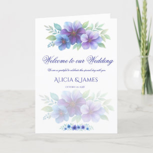 Romantic Purple Blue Botanical Watercolor Wedding Program