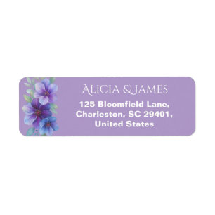Romantic Purple Blue Botanical Watercolor Wedding  Return Address Label