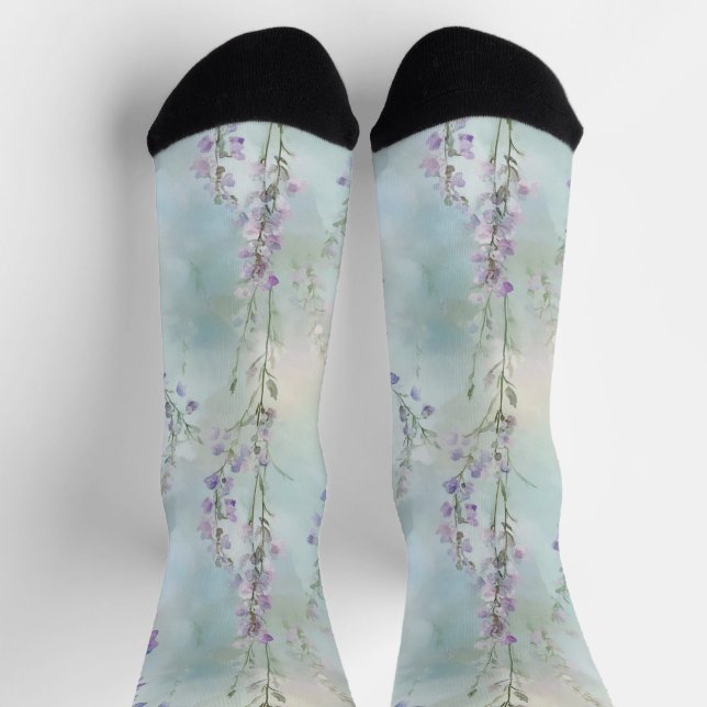 Romantic Purple Blue Floral   Socks (Top)