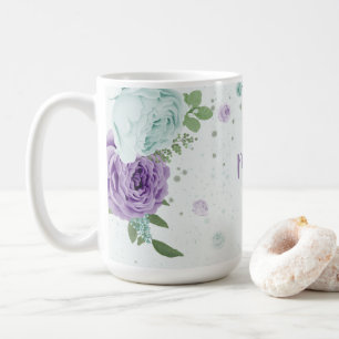 romantic purple blue flowers  greenery coffee mug