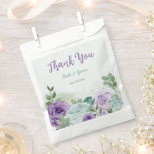 romantic purple blue flowers  greenery wedding favour bag