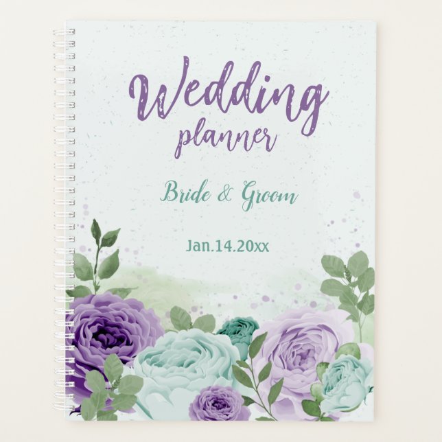 romantic purple blue flowers  greenery wedding planner (Front)