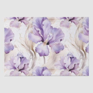 Romantic Purple Cream Iris Floral Bridal Shower Tissue Paper