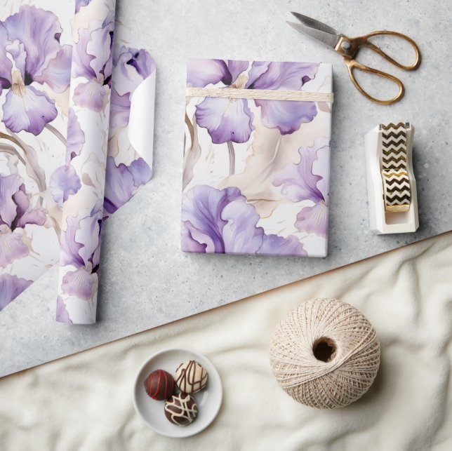 Romantic Purple Cream Iris Floral Bridal Shower Wrapping Paper (Crafts)