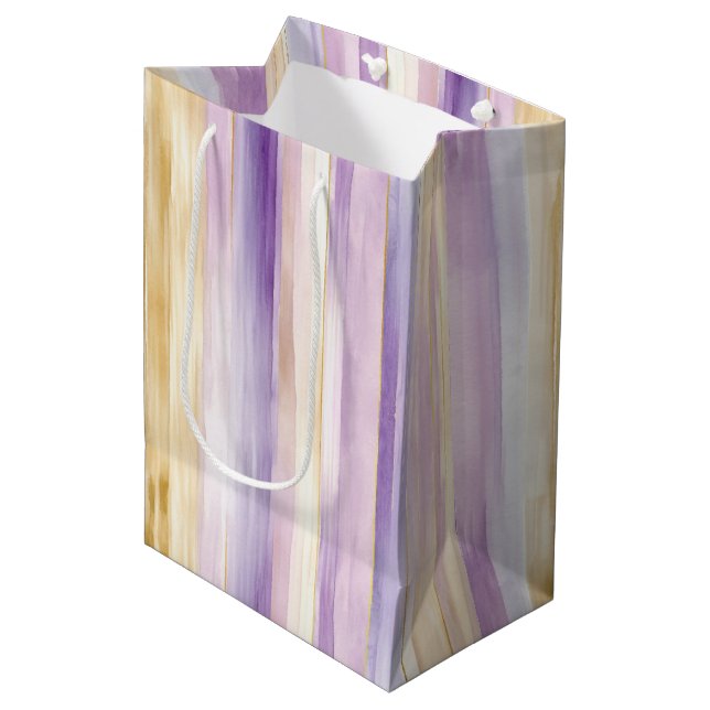 Romantic Purple Cream Iris Stripes Bridal Shower Medium Gift Bag (Front Angled)