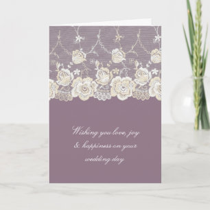 Romantic Purple Cream White Lace Floral Wedding Card