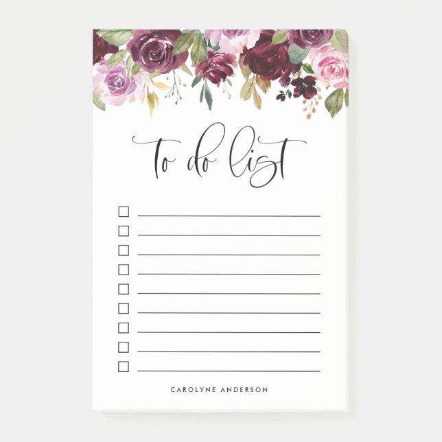 Romantic Purple Fall Floral Blooms Personalised Post-it Notes (Front)