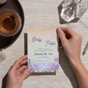 Romantic Purple Floral Beach Sunset Wedding Invite Postcard