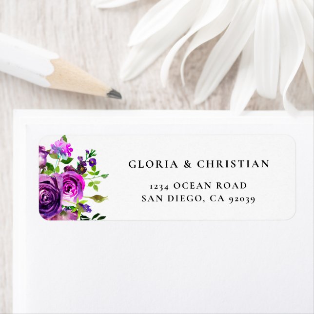 Romantic Purple Floral Return Address Label (Insitu)