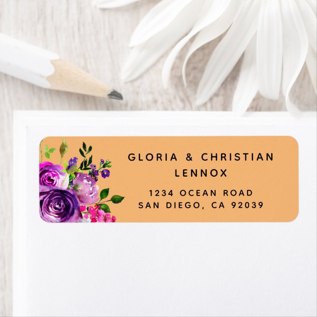 Romantic Purple Floral Return Address Label (Insitu)