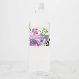 Romantic Purple Floral Water Bottle Label