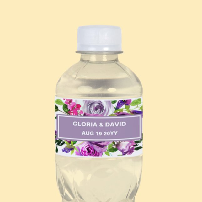 Romantic Purple Floral Water Bottle Label (Creator Uploaded)