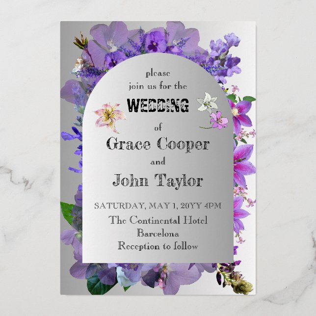 Romantic Purple floral wedding card (Front)
