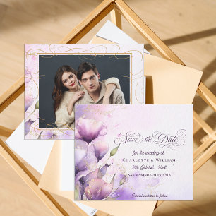 Romantic Purple Floral Wedding Photo Save the Date