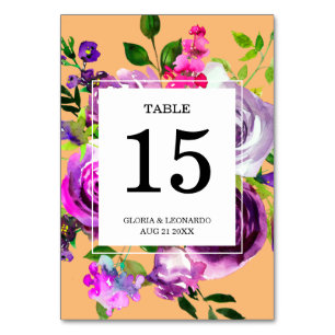 Romantic Purple Floral Wedding Table Number