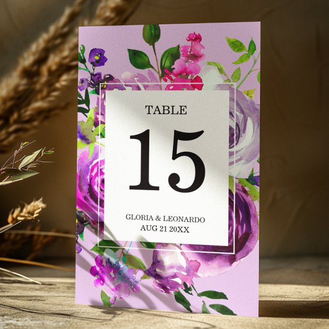 Romantic Purple Floral Wedding  Table Number (Creator Uploaded)
