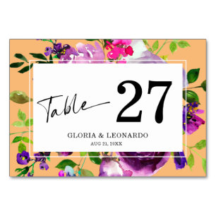 Romantic Purple Floral Wedding Table Number