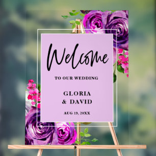 Romantic Purple Floral Wedding Welcome Foam Board Acrylic Sign