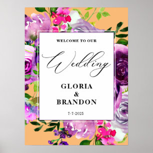 Romantic Purple Floral Wedding Welcome Poster