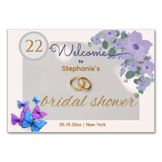 romantic purple floral welcome table number