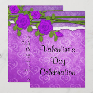 Romantic Purple Flower Valentine`s Party Invitation