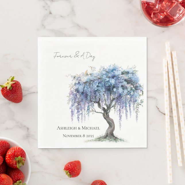 Romantic Purple Flowering Tree Wedding Napkin (Insitu)