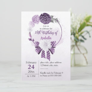 Romantic purple flowers botanical birthday invitation