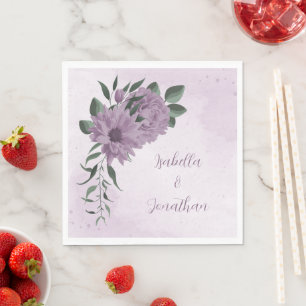 romantic purple flowers botanical napkin