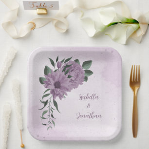 romantic purple flowers botanical  paper plate