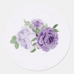 romantic purple flowers green leaves botanical classic round sticker