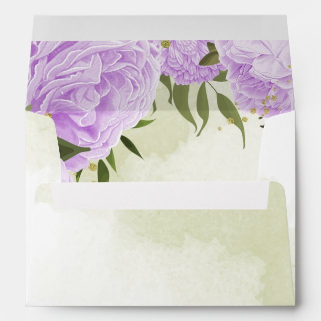 Romantic purple flowers green leaves wedding envelope (Back (Bottom))