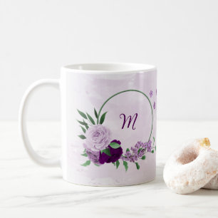 Romantic purple flowers greenery coffee mug