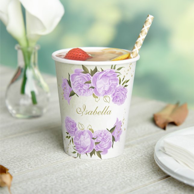 romantic purple flowers greenery paper cups (Insitu)