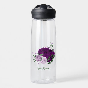 Romantic purple flowers greenery water bottle