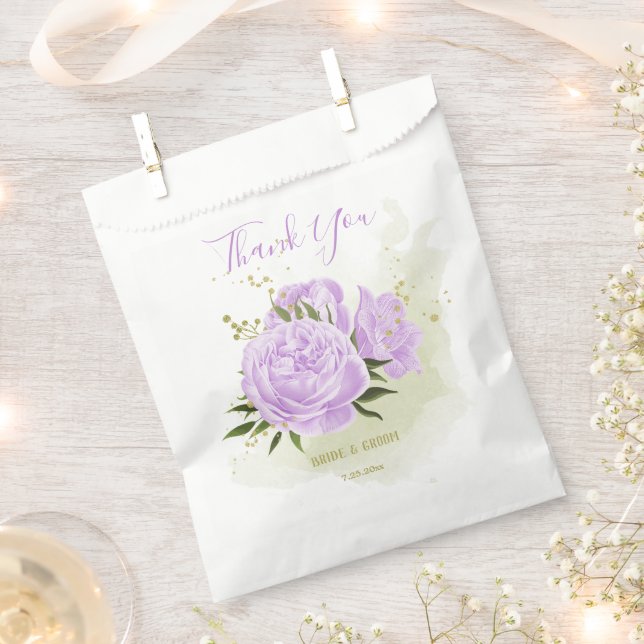 Romantic purple flowers greenery wedding favour bag (Clipped)